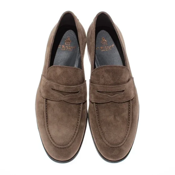 Di Bianco NWB Miseno Cashmere Suede Penny Loafers Size 41.5 (US 8.5) Bark Brown